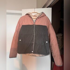 Abercrombie & Fitch Pink and Gray Puffer Jacket